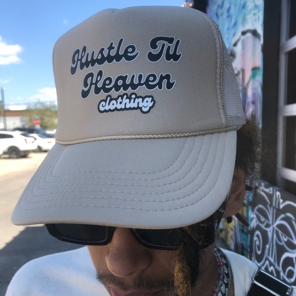 Hustle Til Heaven retro edition tan trucker